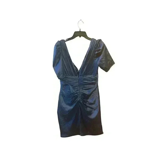 Mac Duggal NWT Ruched Satin Puff Sleeve Cocktail Mini Dress Ocean blue 4 - Picture 6 of 10